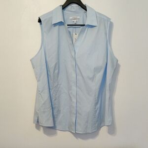 Foxcroft Blue Sleeveless Button Down Shirt